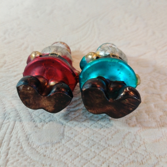 POTTERY BARN Mercury Glass Santa Gnomes Christmas Holiday Ornaments Set Of Two - Picture 6 of 8